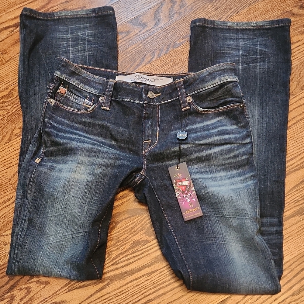 Ed Hardy Blue Skinny Jeans with Natural Fading
